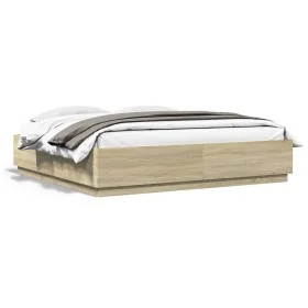 Sonoma oak wood bed frame with LED lights 180x200 cm by , Beds and slatted bases - Ref: Foro24-3209592, Price: 178,93 €, Disc...