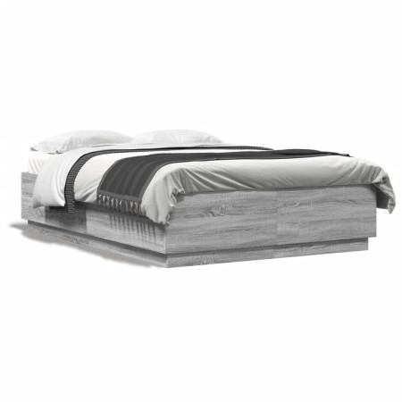 Estructura cama con luces LED madera gris Sonoma 120x200 cm de , Camas y somieres - Ref: Foro24-3209623, Precio: 168,37 €, De...