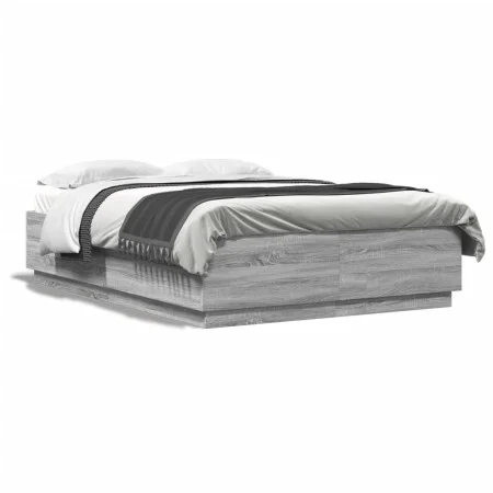 Estructura cama con luces LED madera gris Sonoma 120x200 cm de , Camas y somieres - Ref: Foro24-3209623, Precio: 167,05 €, De...