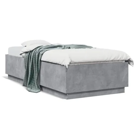 Concrete gray wood bed frame with LED lights 90x200 cm by , Beds and slatted bases - Ref: Foro24-3209635, Price: 132,92 €, Di...