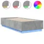 Concrete gray wood bed frame with LED lights 90x200 cm by , Beds and slatted bases - Ref: Foro24-3209635, Price: 132,92 €, Di...