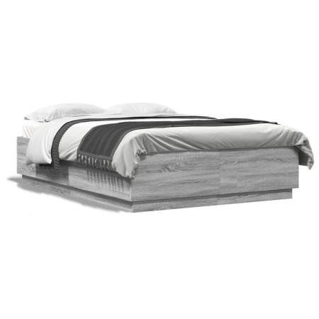 Estructura cama con luces LED madera gris Sonoma 160x200 cm de , Camas y somieres - Ref: Foro24-3209602, Precio: 180,18 €, De...