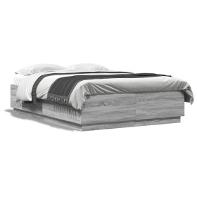 Estructura cama con luces LED madera gris Sonoma 140x200 cm de , Camas y somieres - Ref: Foro24-3209616, Precio: 176,07 €, De...