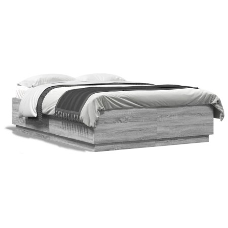 Estructura cama con luces LED madera gris Sonoma 140x200 cm de , Camas y somieres - Ref: Foro24-3209616, Precio: 176,07 €, De...