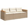 Sofá de jardín de 3 plazas con cojines ratán sintético beige de , Sofás de exterior - Ref: Foro24-365831, Precio: 212,45 €, D...