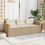Sofá de jardín de 3 plazas con cojines ratán sintético beige de , Sofás de exterior - Ref: Foro24-365831, Precio: 212,45 €, D...