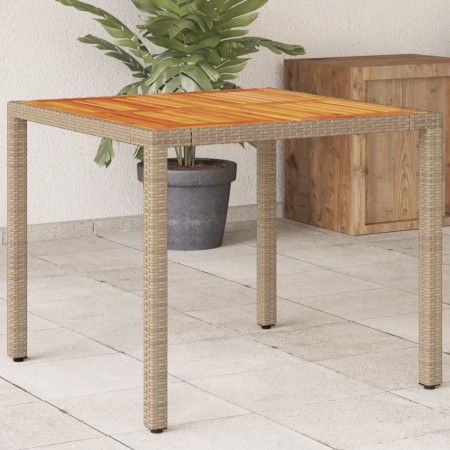 Mesa de jardín de ratán PE y madera acacia beige 90x90x75 cm de , Mesas de jardín - Ref: Foro24-368124, Precio: 107,87 €, Des...