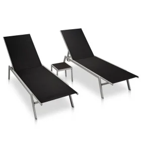 Sun loungers with tables 2 units steel and black textilene by vidaXL, Loungers - Ref: Foro24-48012, Price: 173,34 €, Discount: %