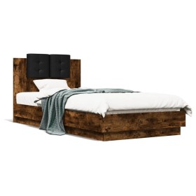 Cama con cabecero madera de ingeniería roble ahumado 90x200 cm de , Camas y somieres - Ref: Foro24-3209944, Precio: 151,13 €,...