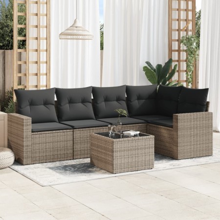Set de muebles de jardín 6 pzas y cojines ratán sintético gris en Conjuntos de jardín | Comprar online en Foru.es