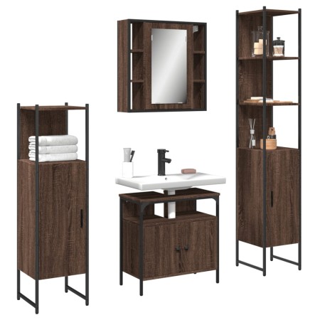 Set de muebles de baño 4 pzas madera contrachapada marrón roble de , Muebles de baño - Ref: Foro24-3214769, Precio: 266,70 €,...