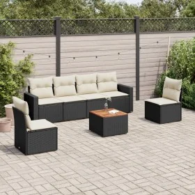 Set de comedor de jardín 7 pzas y cojines ratán sintético negro de , Conjuntos de jardín - Ref: Foro24-3256399, Precio: 384,9...