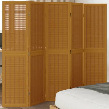 Biombo separador de 5 paneles madera maciza paulownia marrón de , Divisores de ambientes - Ref: Foro24-358821, Precio: 124,45...