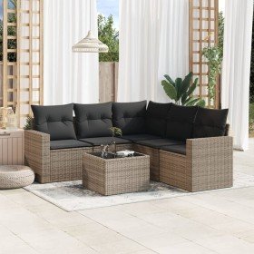 Set de muebles de jardín 6 pzas y cojines ratán sintético gris en Conjuntos de jardín | Comprar online en Foru.es