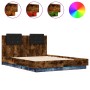 Estructura cama con cabecero luces LED roble ahumado 120x190 cm de , Camas y somieres - Ref: Foro24-3210056, Precio: 178,92 €...