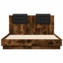 Estructura cama con cabecero luces LED roble ahumado 120x190 cm de , Camas y somieres - Ref: Foro24-3210056, Precio: 178,92 €...