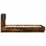 Estructura cama con cabecero luces LED roble ahumado 120x190 cm de , Camas y somieres - Ref: Foro24-3210056, Precio: 178,92 €...