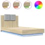 Estructura de cama cabecero luces LED roble Sonoma 90x190 cm de , Camas y somieres - Ref: Foro24-3210061, Precio: 161,85 €, D...