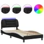 Bed frame with LED synthetic leather black white 80x200 cm by , Beds and slatted bases - Ref: Foro24-3213897, Price: 133,80 €...