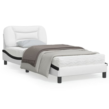 Estructura cama con LED cuero sintético blanco negro 90x200 cm de , Camas y somieres - Ref: Foro24-3213912, Precio: 176,27 €,...