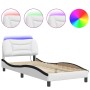 Estructura cama con LED cuero sintético blanco negro 90x200 cm de , Camas y somieres - Ref: Foro24-3213912, Precio: 176,27 €,...