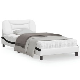 Estructura cama con LED cuero sintético blanco negro 100x200 cm de , Camas y somieres - Ref: Foro24-3213919, Precio: 163,08 €...