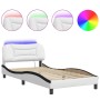 Estructura cama con LED cuero sintético blanco negro 100x200 cm de , Camas y somieres - Ref: Foro24-3213919, Precio: 163,08 €...