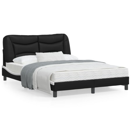 Estructura cama con LED cuero sintético negro blanco 120x200 cm de , Camas y somieres - Ref: Foro24-3213925, Precio: 223,15 €...
