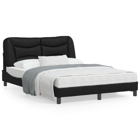 Estructura cama con luces LED cuero sintético negro 140x190 cm de , Camas y somieres - Ref: Foro24-3213927, Precio: 233,82 €,...