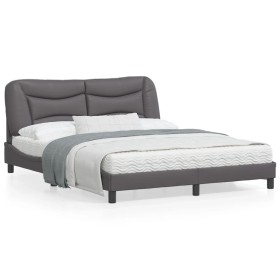 Estructura de cama con luces LED cuero PE gris 160x200 cm de , Camas y somieres - Ref: Foro24-3213944, Precio: 264,14 €, Desc...