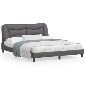 Estructura de cama con luces LED cuero PE gris 160x200 cm de , Camas y somieres - Ref: Foro24-3213944, Precio: 269,67 €, Desc...