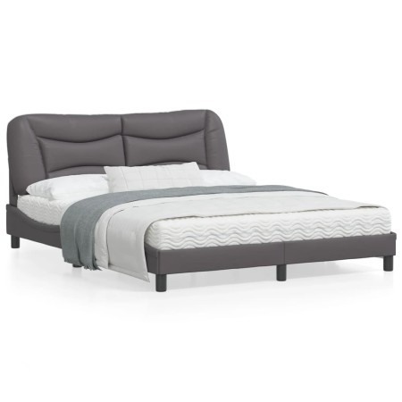 Estructura de cama con luces LED cuero PE gris 160x200 cm de , Camas y somieres - Ref: Foro24-3213944, Precio: 264,14 €, Desc...