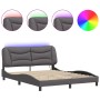 Estructura de cama con luces LED cuero PE gris 160x200 cm de , Camas y somieres - Ref: Foro24-3213944, Precio: 264,14 €, Desc...