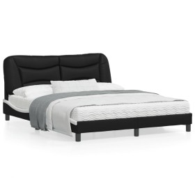 Estructura de cama con luz LED cuero PE negro blanco 160x200 cm de , Camas y somieres - Ref: Foro24-3213946, Precio: 254,71 €...