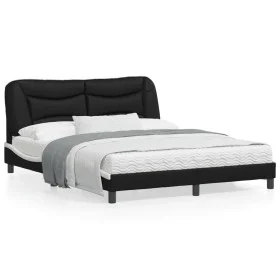 Estructura de cama con luz LED cuero PE negro blanco 160x200 cm de , Camas y somieres - Ref: Foro24-3213946, Precio: 252,83 €...