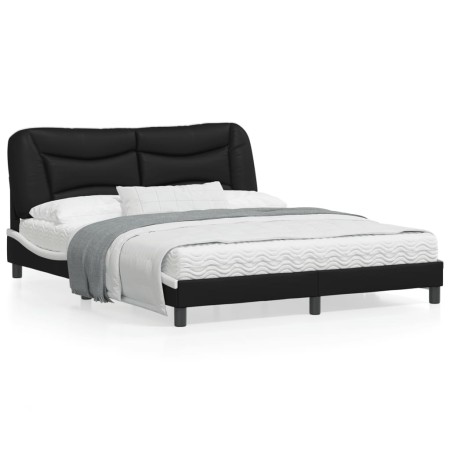 Estructura de cama con luz LED cuero PE negro blanco 160x200 cm de , Camas y somieres - Ref: Foro24-3213946, Precio: 254,71 €...