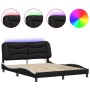 Estructura de cama con luz LED cuero PE negro blanco 160x200 cm de , Camas y somieres - Ref: Foro24-3213946, Precio: 254,71 €...