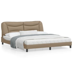 Estructura de cama con luz LED cuero PE capuchino 180x200 cm de , Camas y somieres - Ref: Foro24-3213952, Precio: 248,43 €, D...