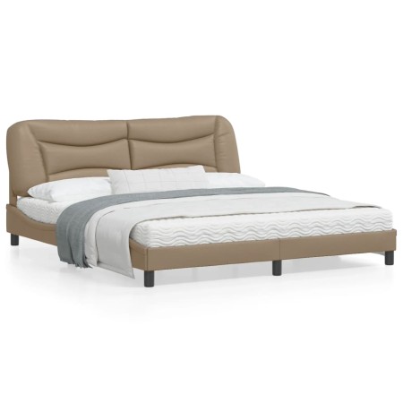Estructura de cama con luz LED cuero PE capuchino 180x200 cm de , Camas y somieres - Ref: Foro24-3213952, Precio: 248,43 €, D...