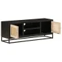 Mueble de TV madera maciza de mango y hierro negro 110x30x40 cm de , Almacenamiento para CD y DVD - Ref: Foro24-372002, Preci...