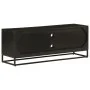 Mueble de TV madera maciza de mango y hierro negro 110x30x40 cm de , Almacenamiento para CD y DVD - Ref: Foro24-372002, Preci...