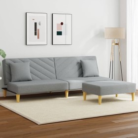 Sofá cama de 2 plazas con almohadas y taburete tela gris claro de , Sofás - Ref: Foro24-3216255, Precio: 300,84 €, Descuento: %