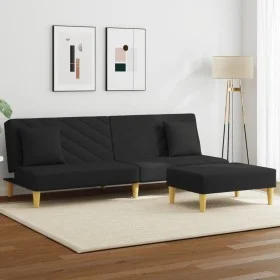 Sofá cama de 2 plazas con almohadas y taburete tela negro de , Sofás - Ref: Foro24-3216257, Precio: 312,58 €, Descuento: %