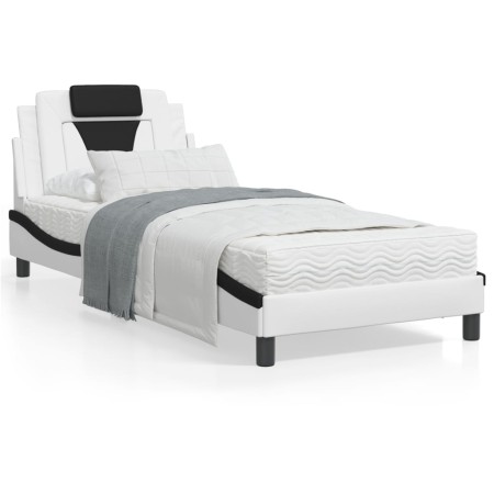 Cama con colchón cuero sintético blanco y negro 90x200 cm de , Camas y somieres - Ref: Foro24-3208774, Precio: 273,80 €, Desc...