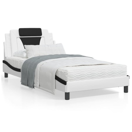 Cama con colchón cuero sintético blanco y negro 100x200 cm de , Camas y somieres - Ref: Foro24-3208781, Precio: 294,85 €, Des...