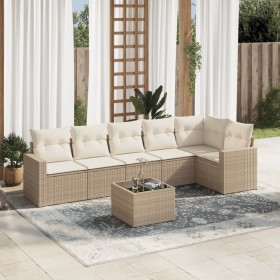 Set sofás de jardín 7 piezas y cojines ratán sintético beige en Conjuntos de jardín | Comprar online en Foru.es