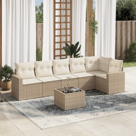 Set sofás de jardín 7 piezas y cojines ratán sintético beige en Conjuntos de jardín | Comprar online en Foru.es