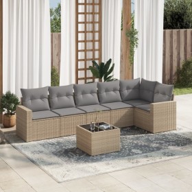 Set sofás de jardín 7 piezas y cojines ratán sintético beige en Conjuntos de jardín | Comprar online en Foru.es