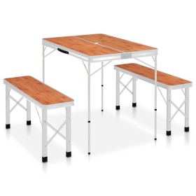 Mesa de camping plegable con 2 bancos aluminio marrón de vidaXL, Mobiliario de camping - Ref: Foro24-48182, Precio: 96,32 €, ...