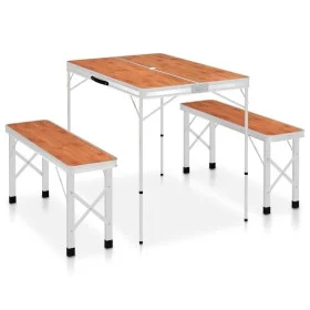Mesa de camping plegable con 2 bancos aluminio marrón de vidaXL, Mobiliario de camping - Ref: Foro24-48182, Precio: 100,37 €,...